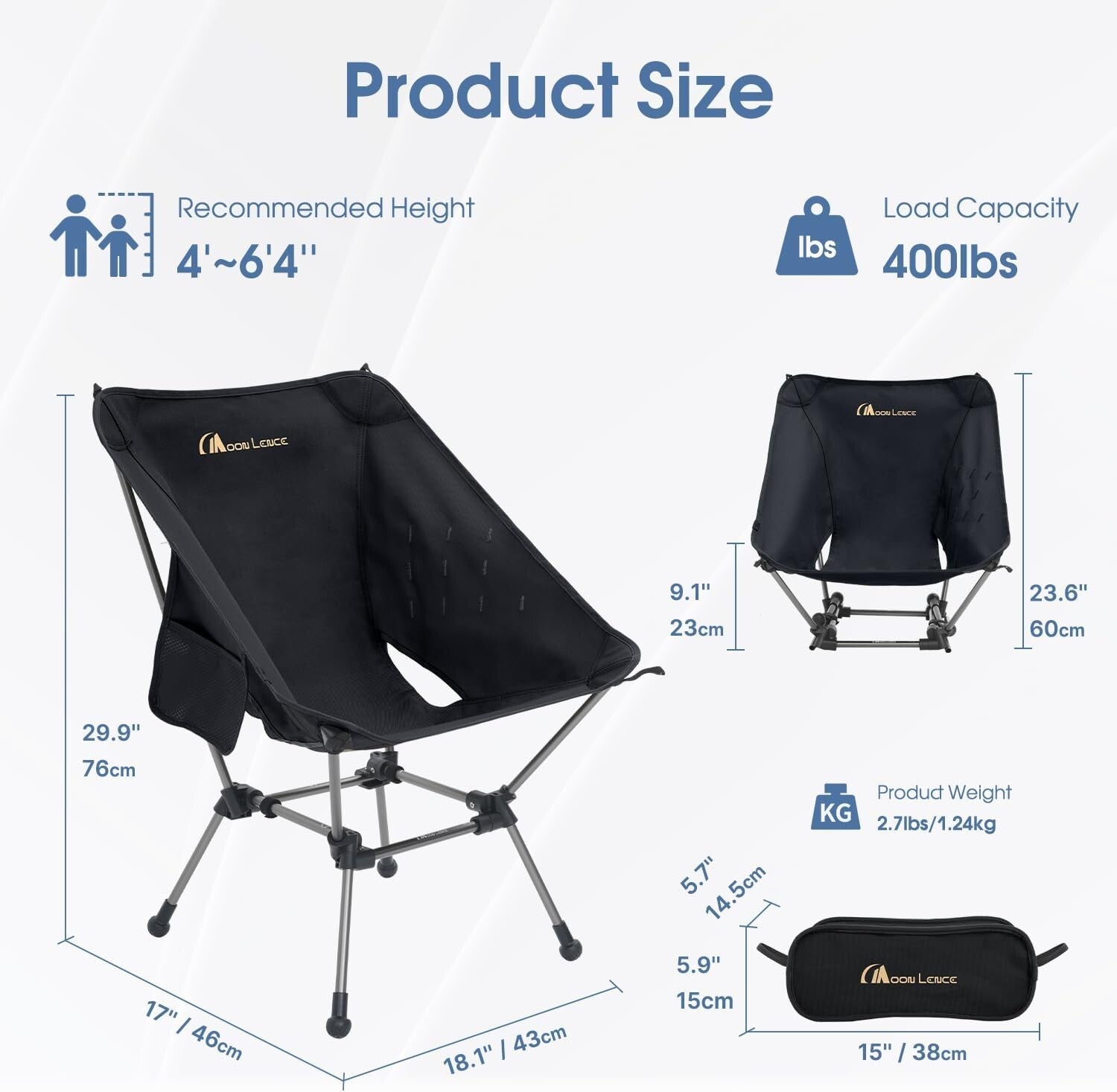 Oversized Portable Camping Chair, Lightweight with 400 lbs Capacity - Gen 3 Plus