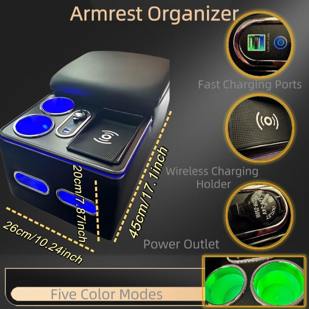 Elegant Car Center Console Organizer with Fast Charging & Space-Saving Design