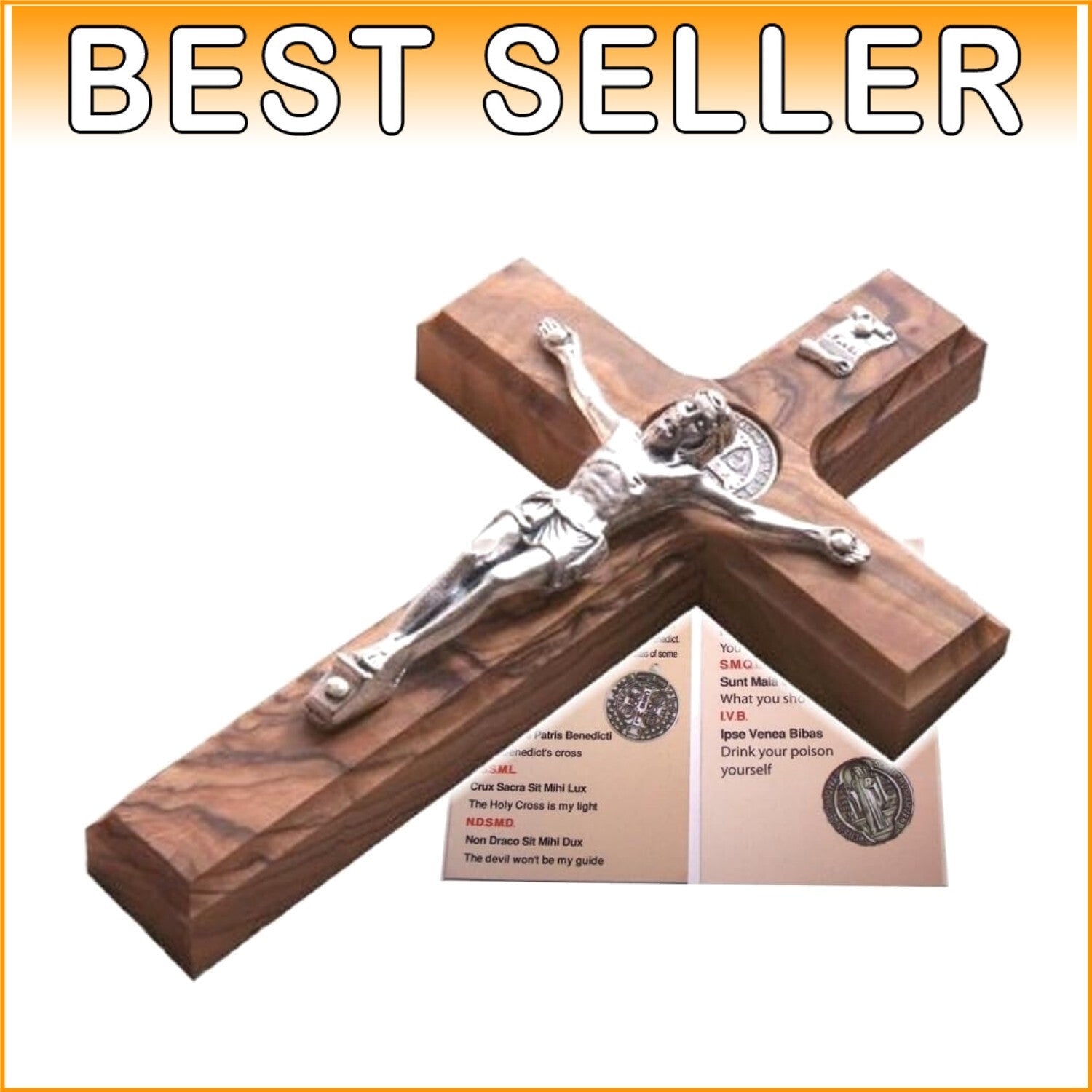 Handmade 12-Inch Saint Benedict Wall Crucifix - Unique Silver Tone Craftsmanship