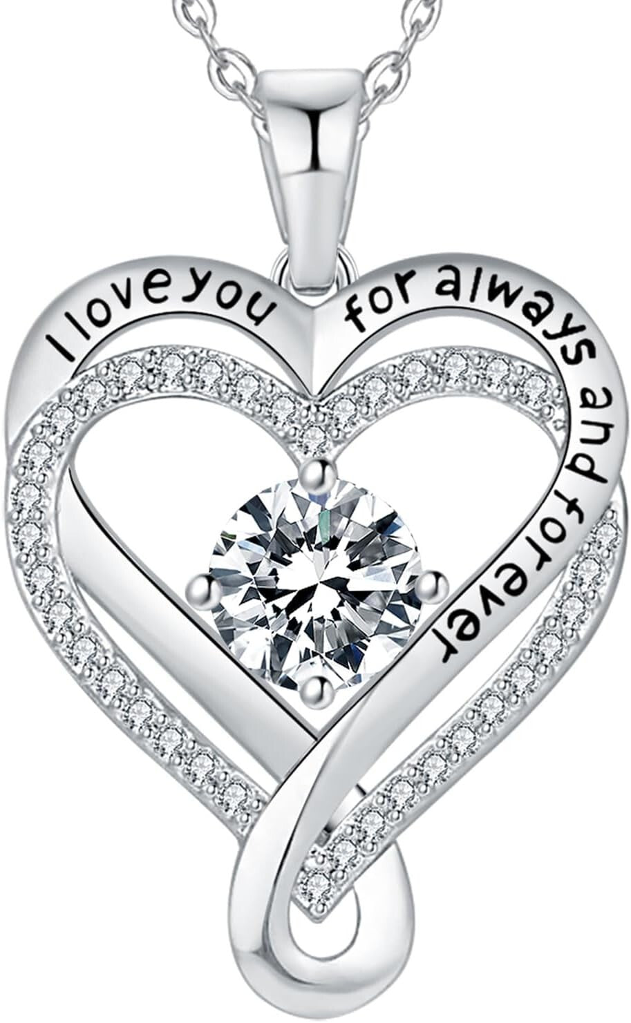 Adjustable Sterling Silver Heart Necklace - I Love You Engraving Gift for Women