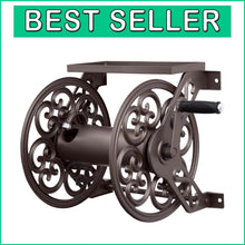 Load image into Gallery viewer, Compact Wall-Mounted Bronze Garden Hose Reel - Includes Tool Shelf &amp; Leader Hose