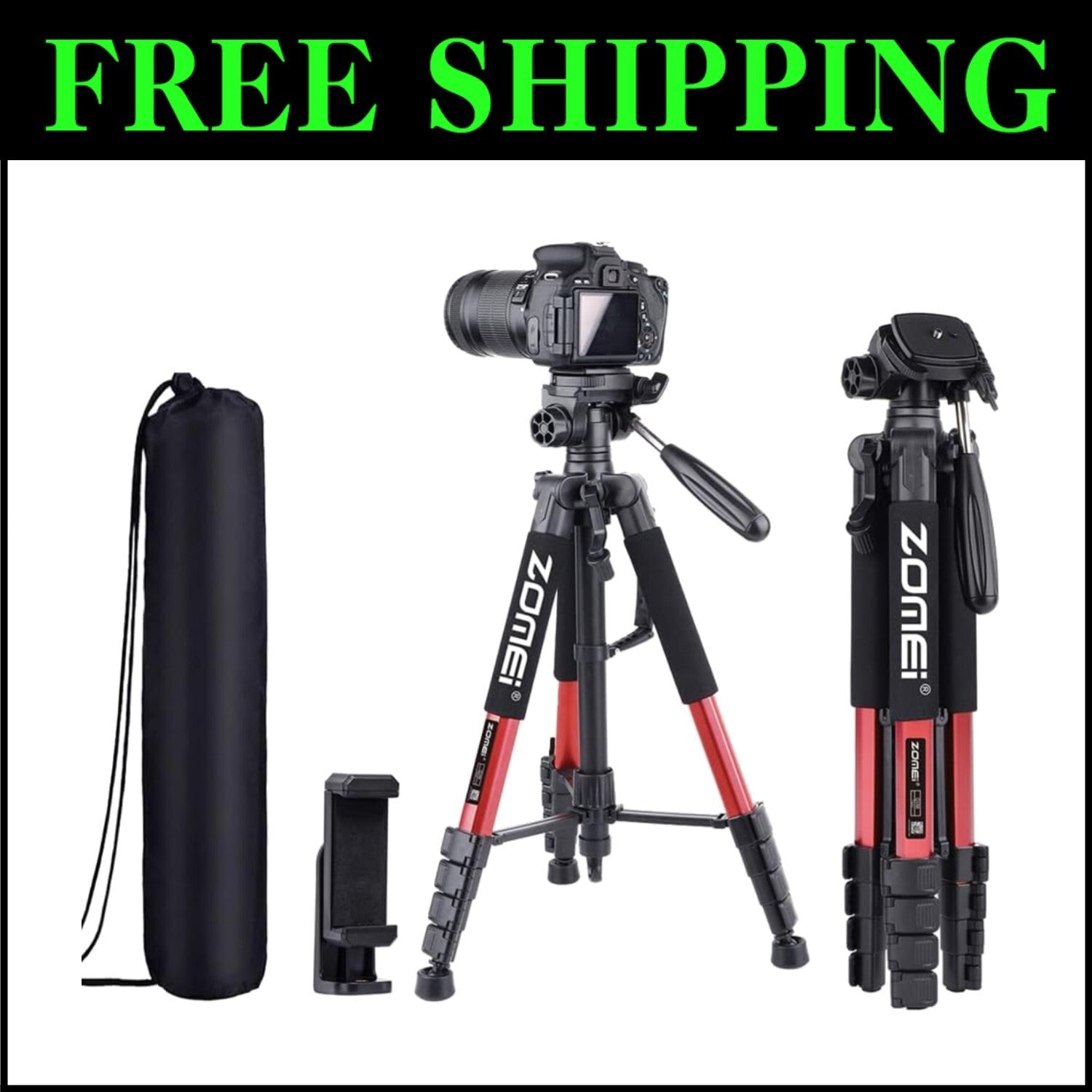 Premium 74-Inch Aluminum Tripod for Cameras & Smartphones - Perfect for Vlogging