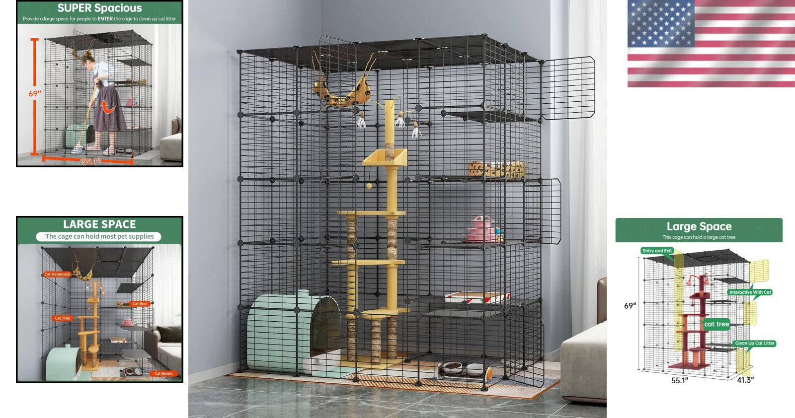 Multi-Pet Metal Cat Cage with 6 Access Points - Ideal Playpen for Cats & More