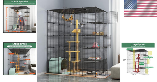 Multi-Pet Metal Cat Cage with 6 Access Points - Ideal Playpen for Cats & More