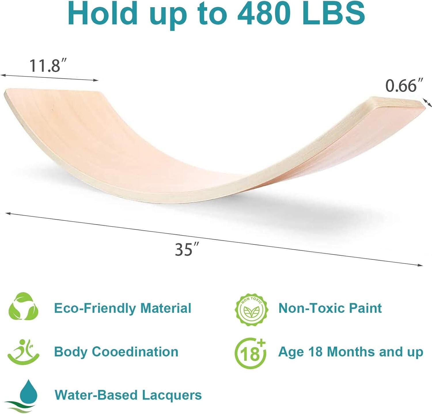 Natural Wooden Wobble Balance Board for Kids & Adults - 35 Inch Versatile Toy