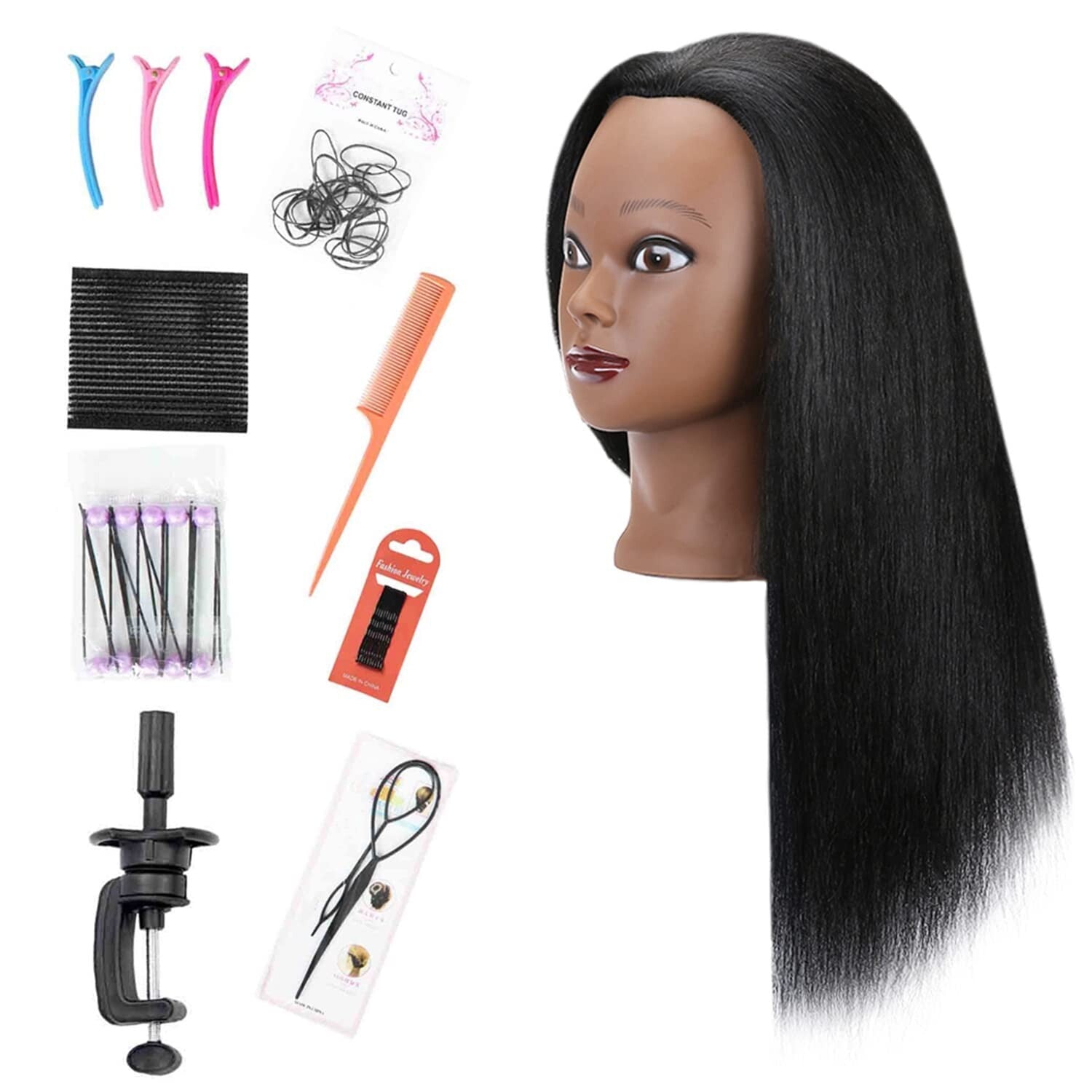 100% Human Hair 18 Inch Mannequin Head with Free Clamp and Hair Styling Tools