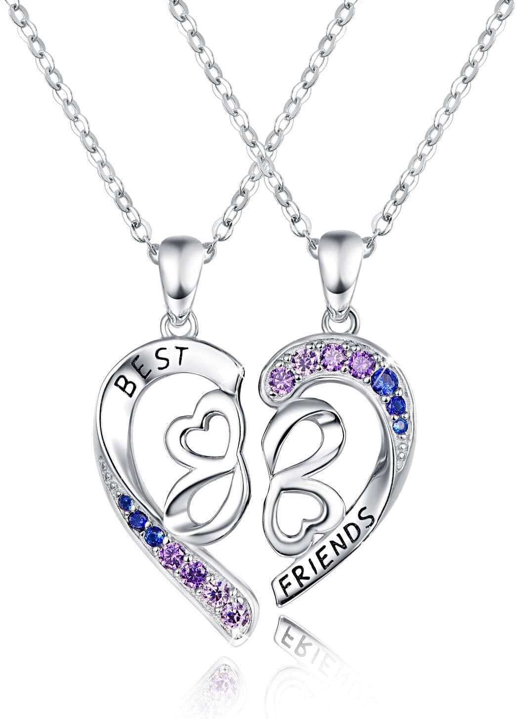 Charming Best Friend Necklaces in Sterling Silver with Heart and Gemstone Detail