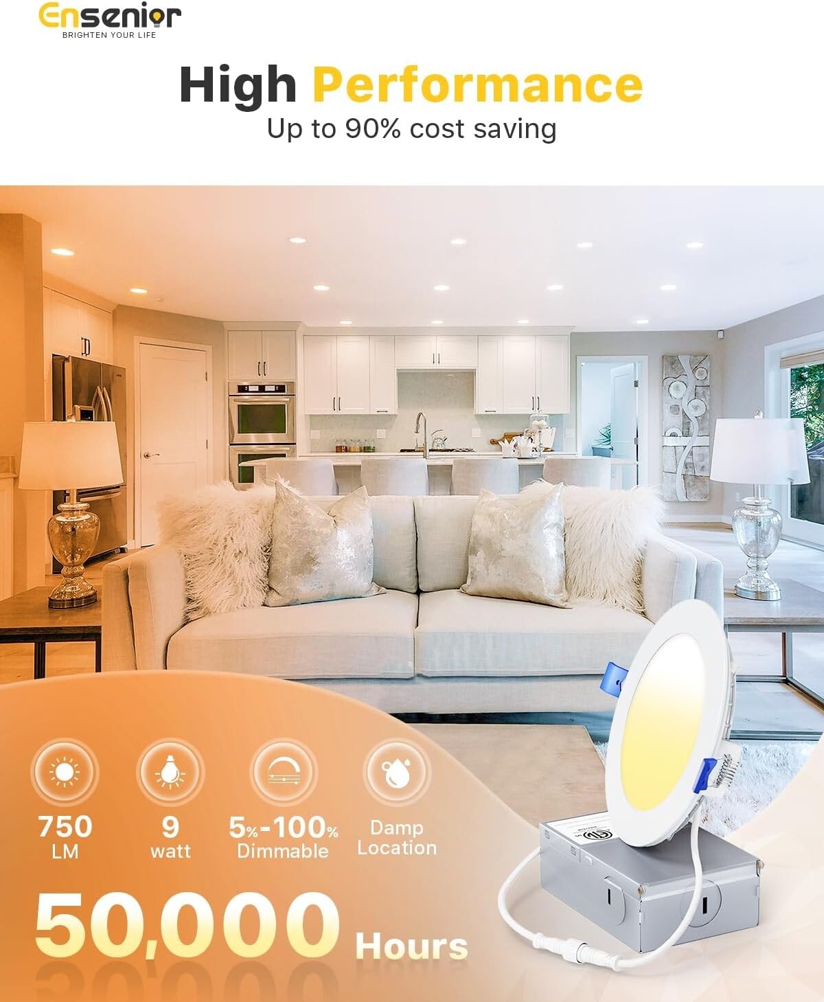 750 Lumens Adjustable Color Dimmable 4 Inch LED Recessed Ceiling Lights Pack