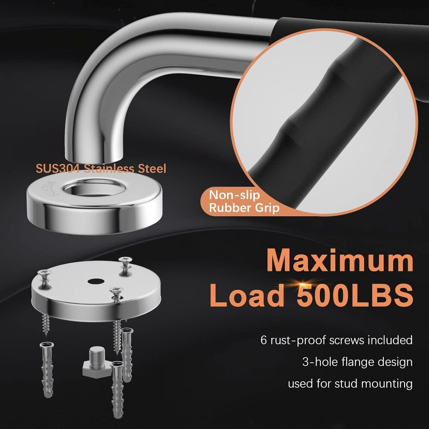 Dual 24-Inch Anti-Slip Grab Bars for Elderly & Handicap Support - Easy Install