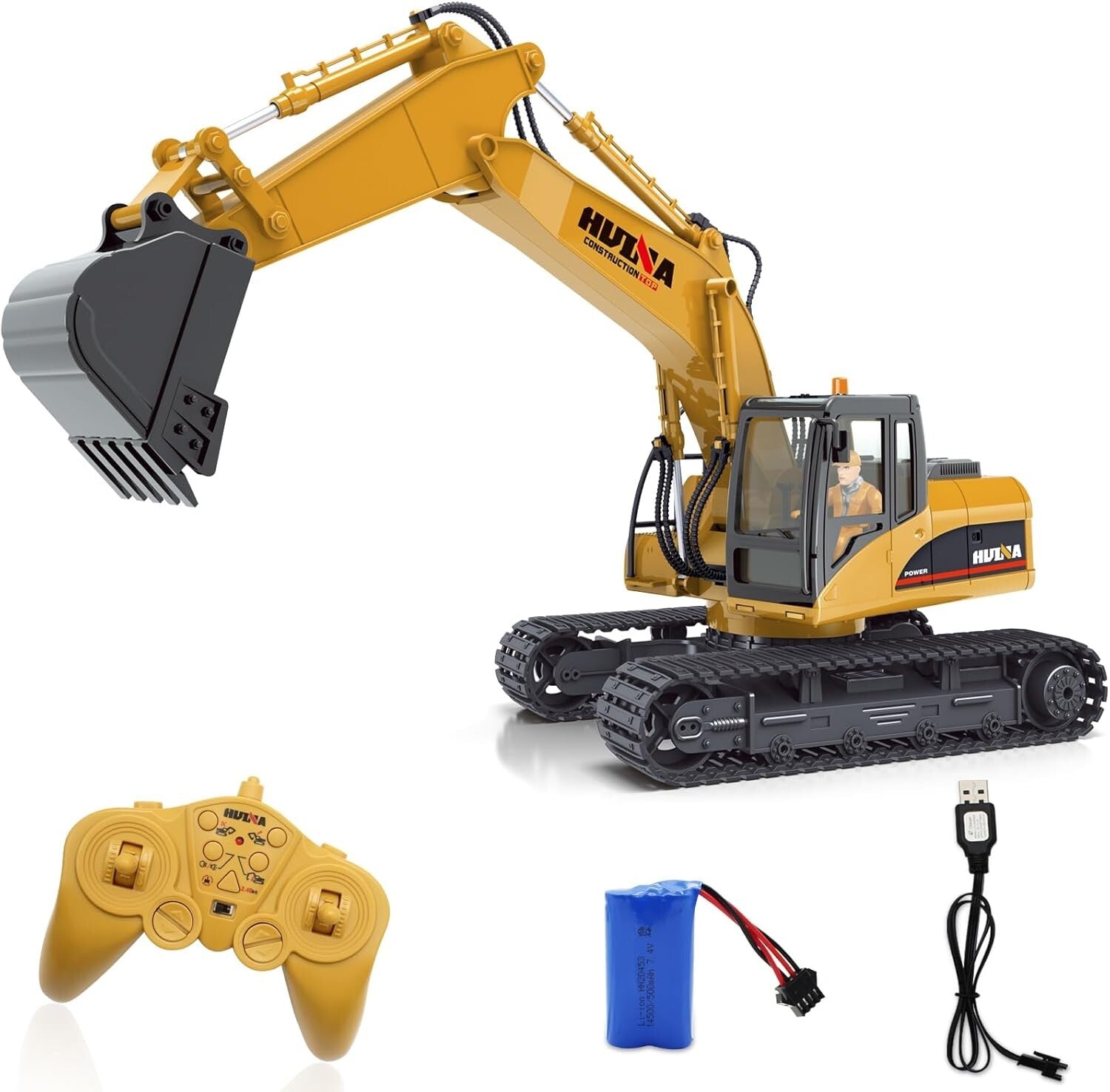 15 Channel Remote Control Excavator Toy - Full Function Digger with Metal Shovel