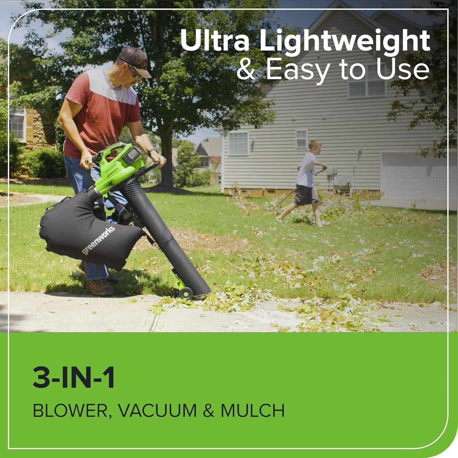 Cordless Green Leaf Blower/Vacuum - 48V Power with Adjustable Speed Control