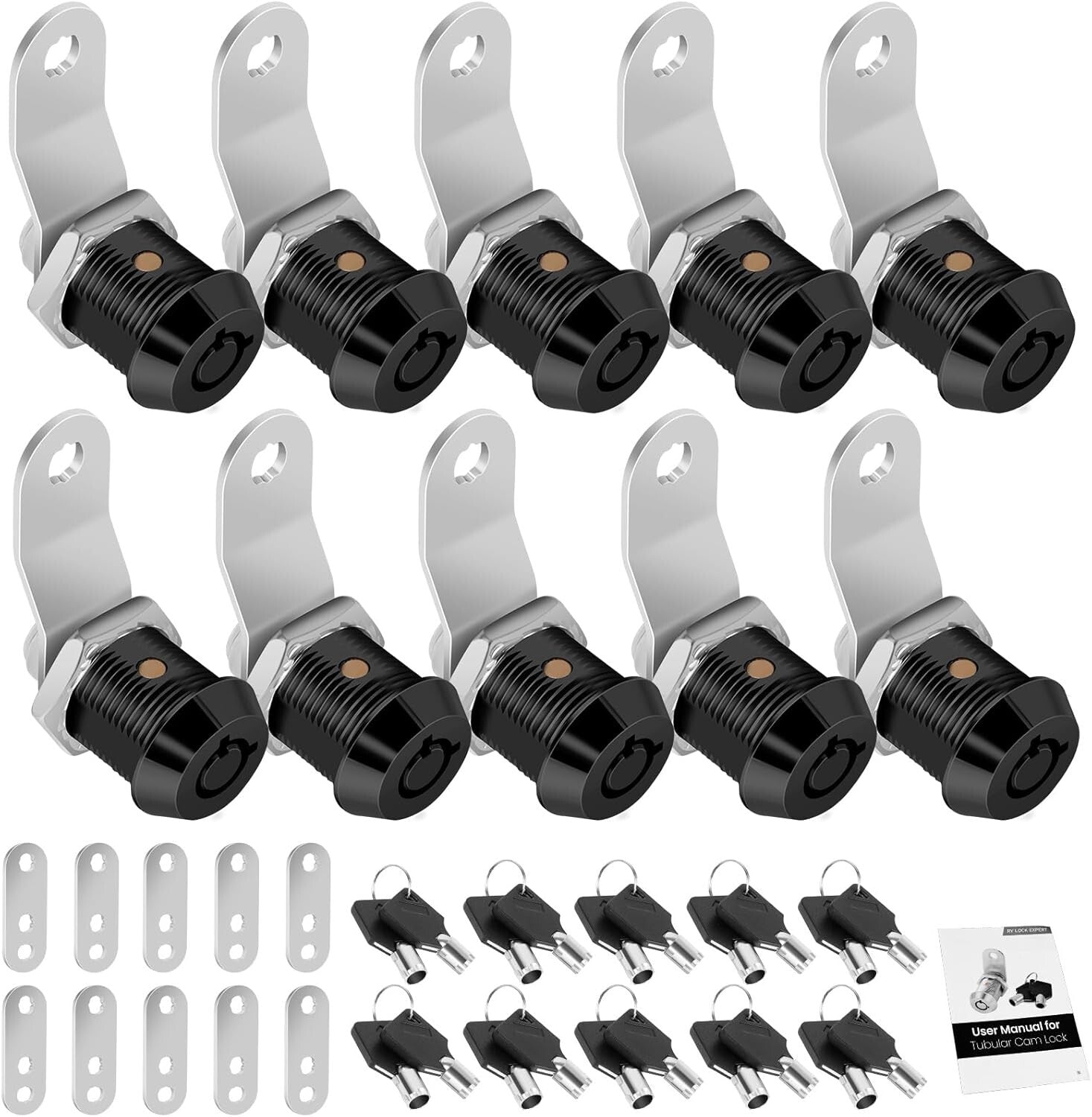 10-Pack RV Storage and Toolbox Locks - Chrome Finish 5/8 Inch Keyed Alike