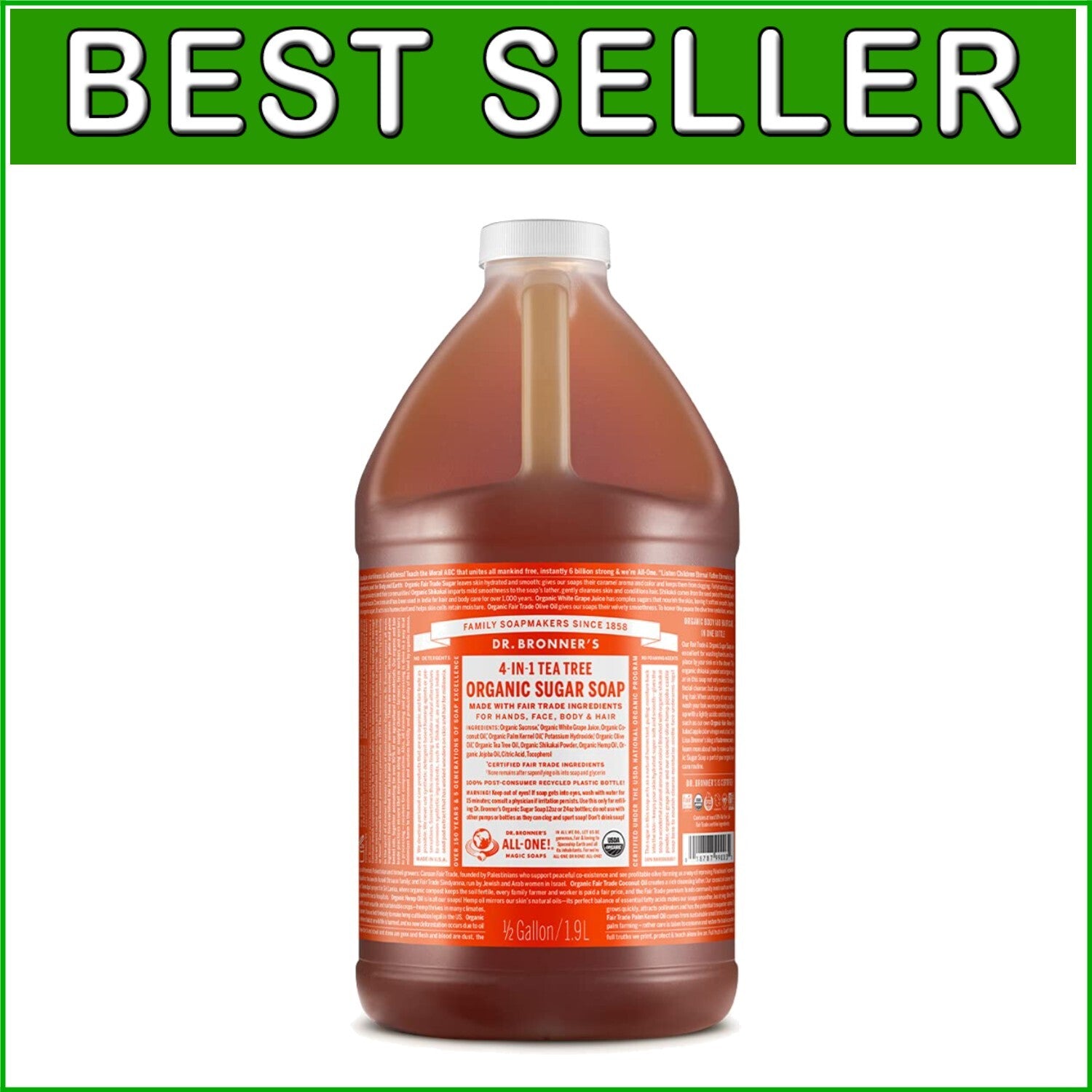 Tea Tree Organic Sugar Soap 64oz - Cleansing Nourishment for Body and Hair