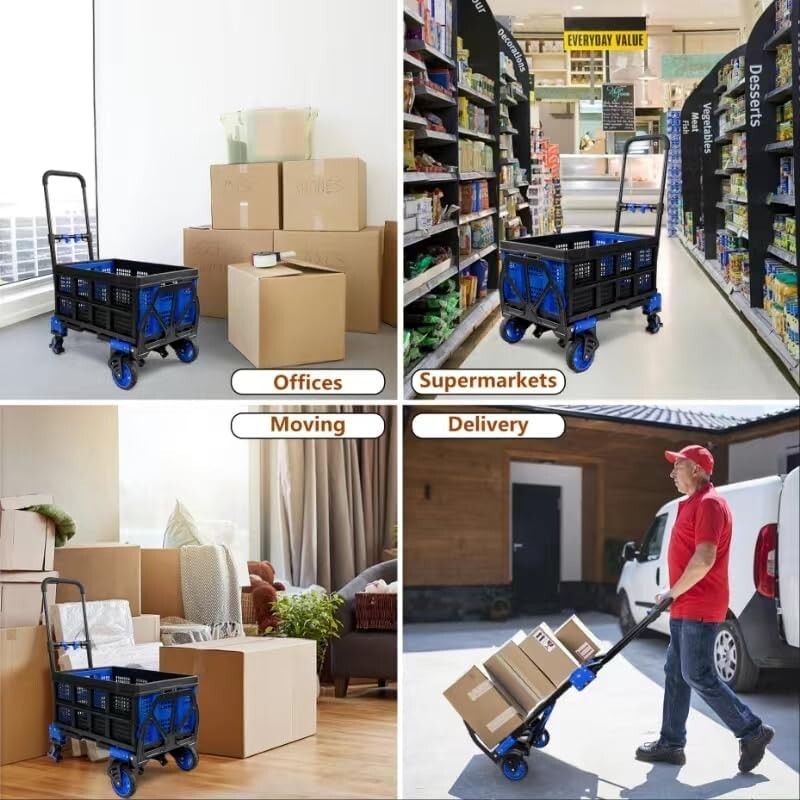 Lightweight Foldable Hand Truck Dolly with Bungee Cords & Adjustable Handle