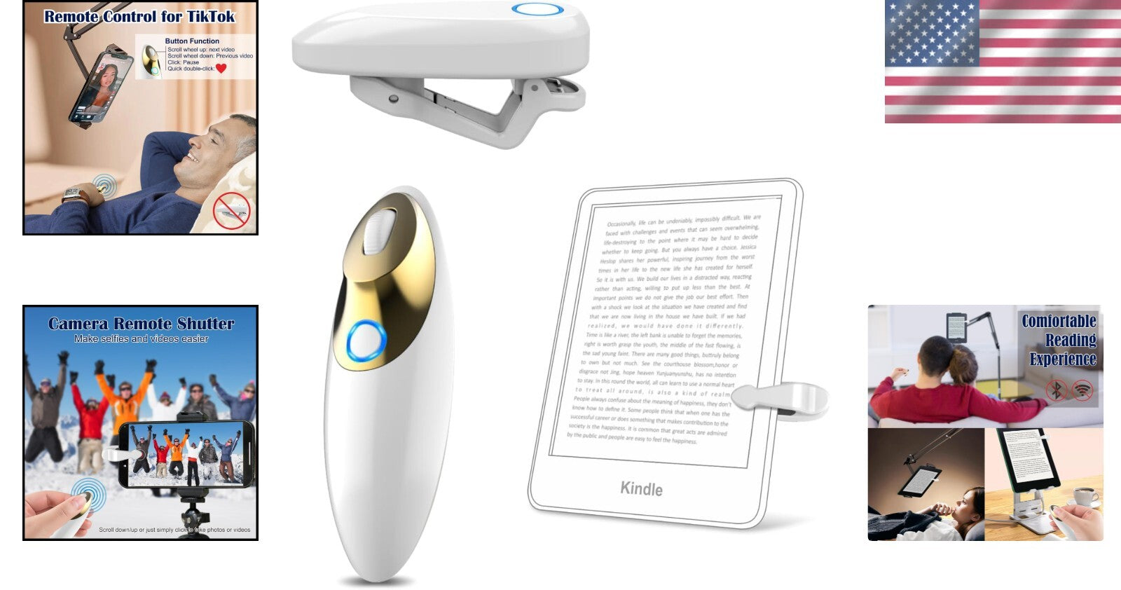 Ergonomic Remote Control Page Turner for Kindle, iPad & TikTok Browsing - White