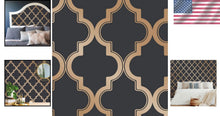 Load image into Gallery viewer, Midnight &amp; Metallic Gold Removable Peel and Stick Trellis Wallpaper, 20.5"x16...