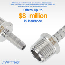 Load image into Gallery viewer, 316 Stainless Steel Barb Fitting Coupler 1/4" ID x 3/8" Male NPT - Pack of 25