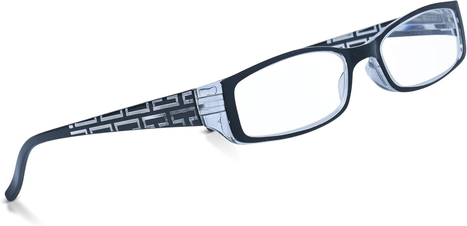 Stylish High Magnification Reading Glasses with Grecian Key Design - 7.0X
