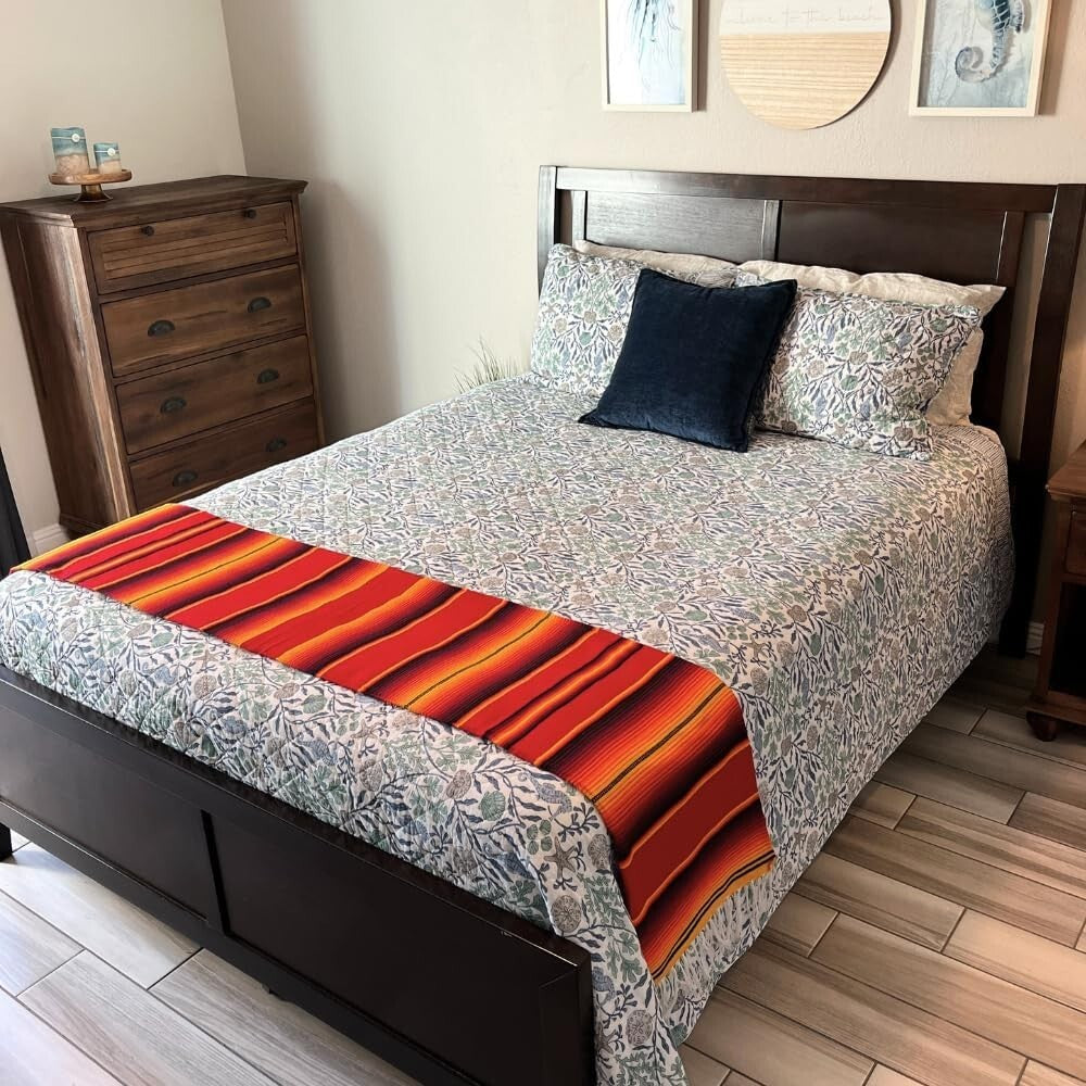 Lightweight Mexican Saltillo Blanket - Vibrant 84" x 60" Beach and Yoga Throw