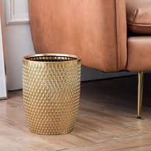 Load image into Gallery viewer, Stylish Open-Top Gold Trash Can - Durable Ceramic Waste Container for Any Room