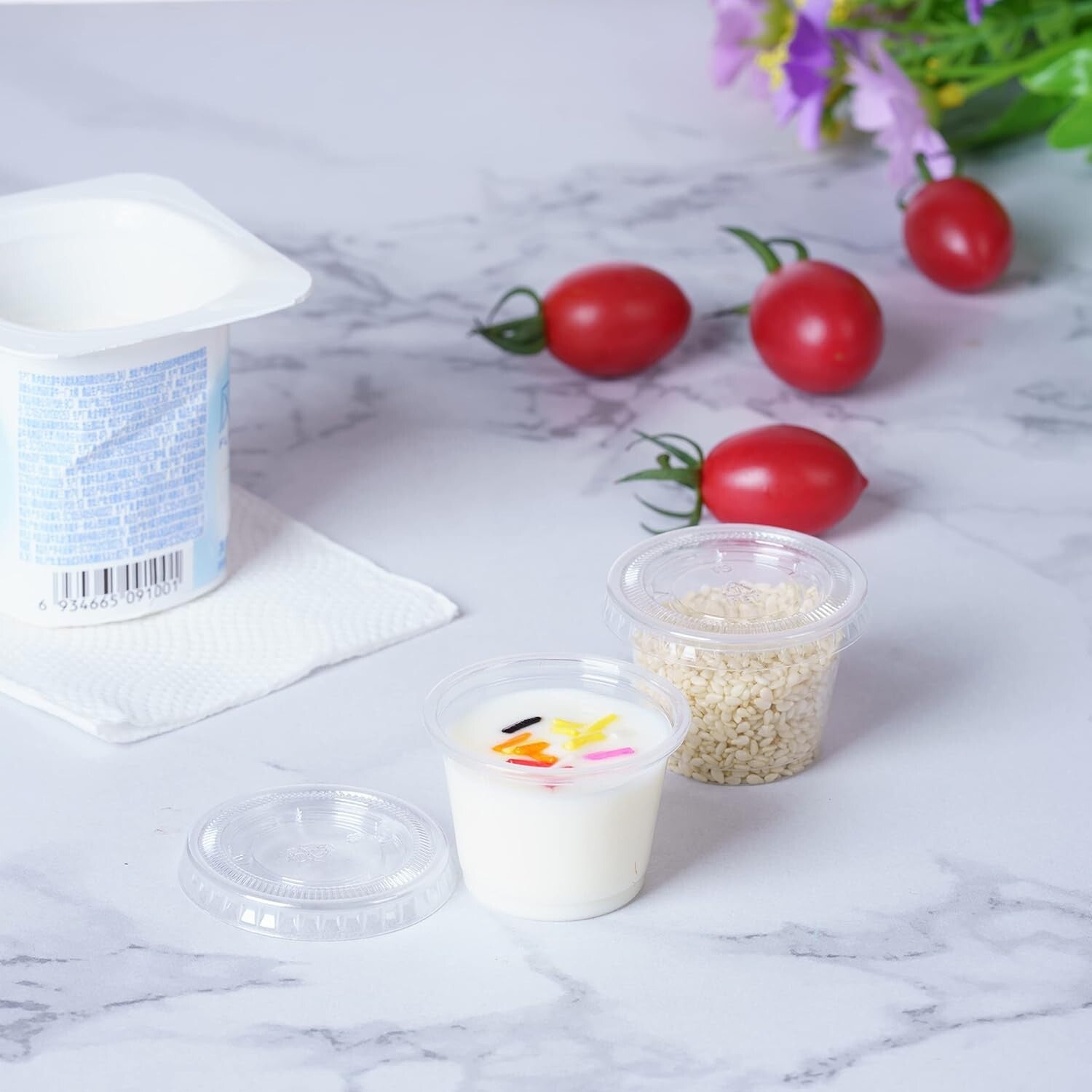 1oz Airtight Plastic Souffle Cups with Lids - Perfect for Jello Shots & Samples