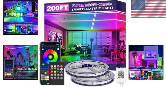 Flexible 200ft RGB LED Light Strips for Home & Party – Easy Install, Music Sync