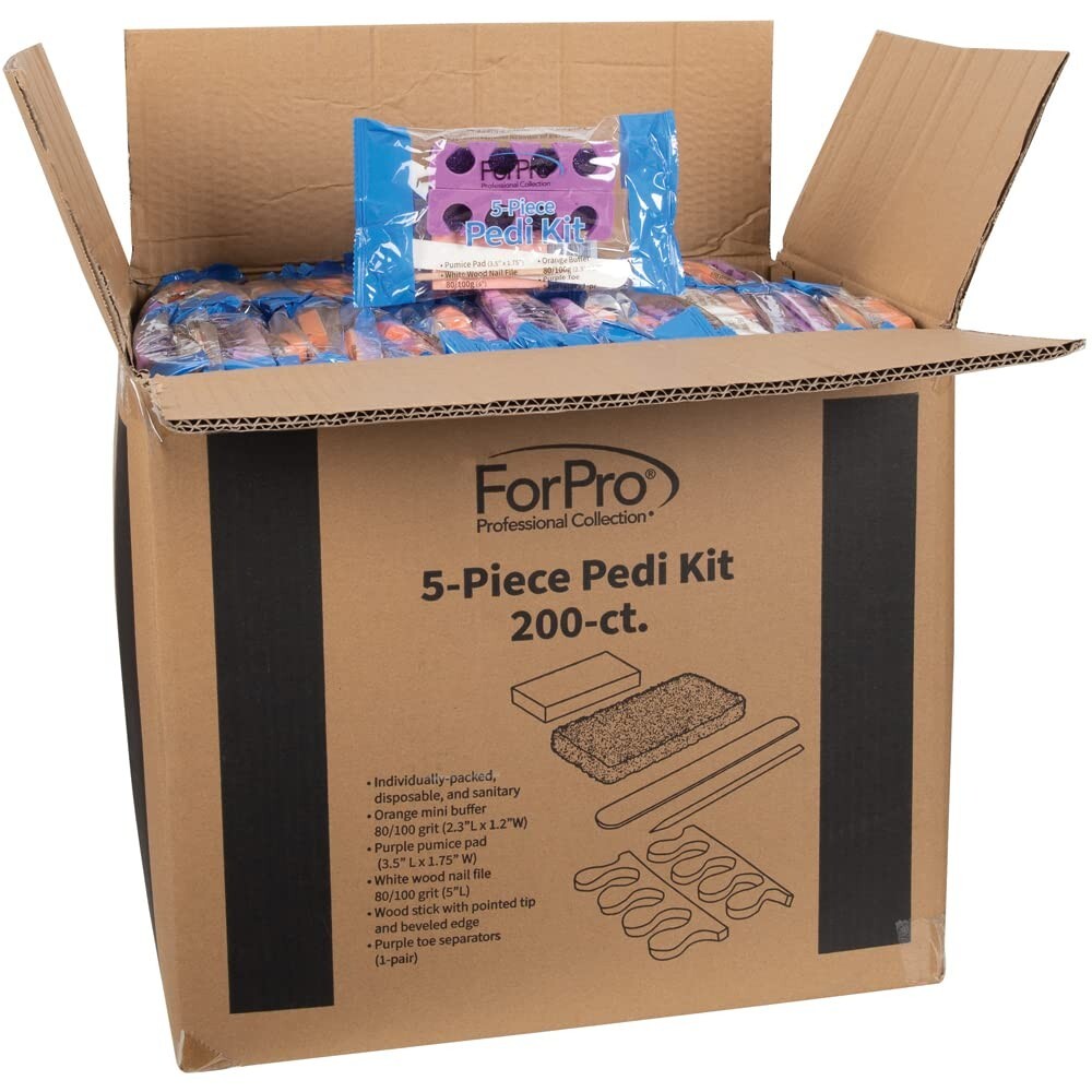 Individually Packed 5-Piece Pedi Kit with Wood Nail File & Pumice Pad - 200 Sets