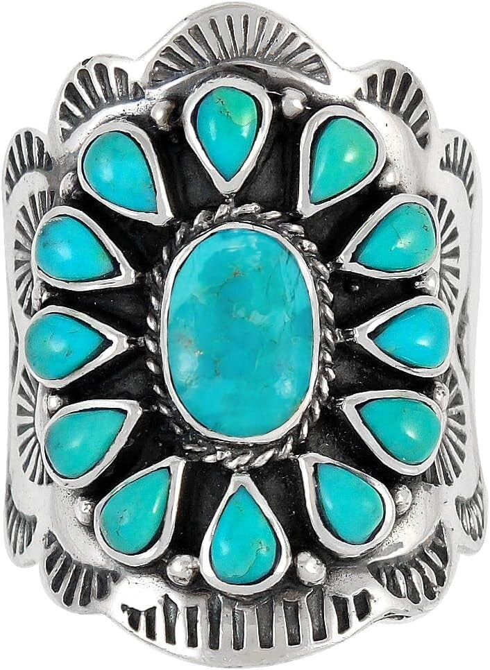 Customizable 925 Sterling Silver Ring with Genuine Turquoise - Radiant Gemstone