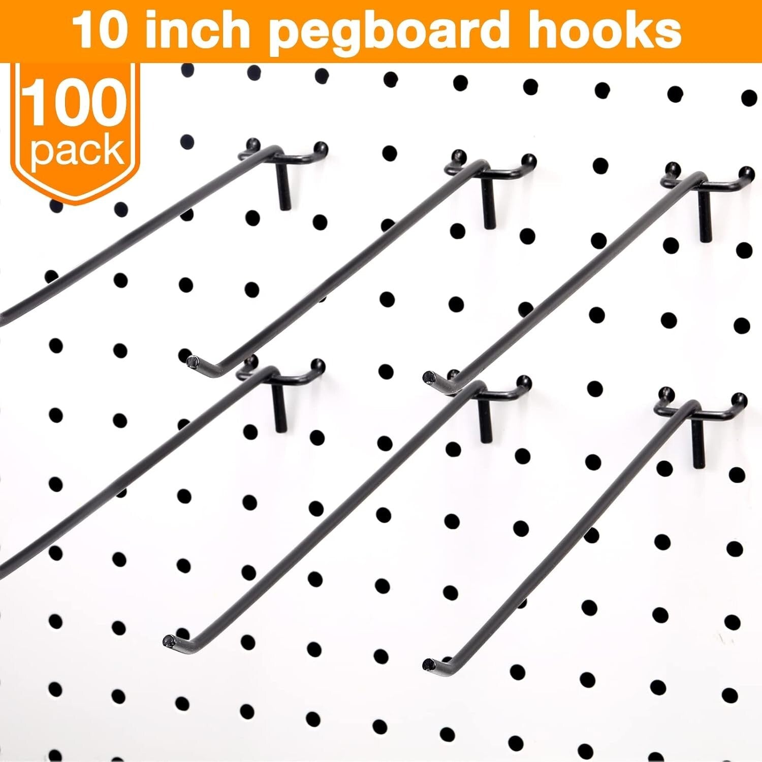 Bulk Pack of 100 Black Peg Board Hooks - 10 Inch Wall Mount Storage Solutions