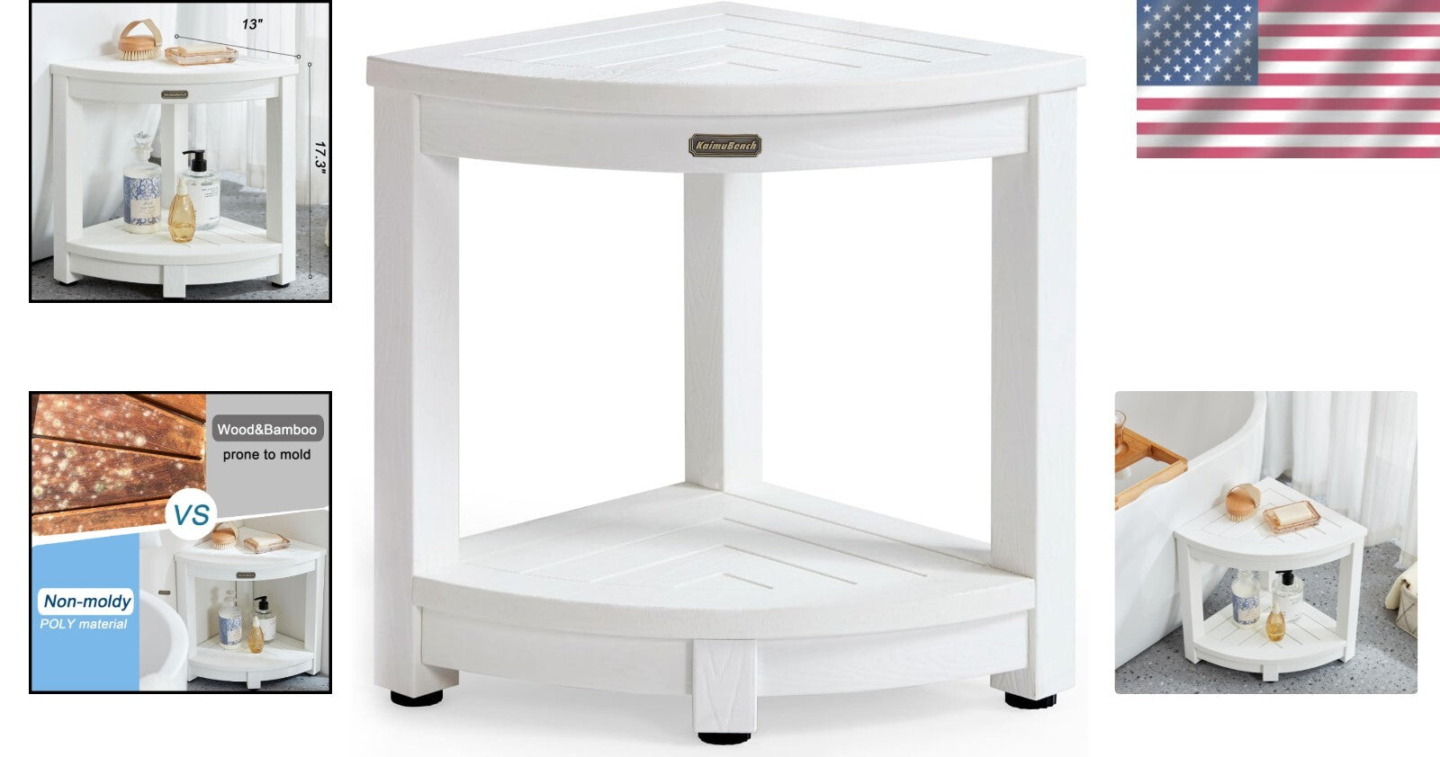 Durable Plastic Corner Shower Chair with Storage Shelf for Easy Shaving