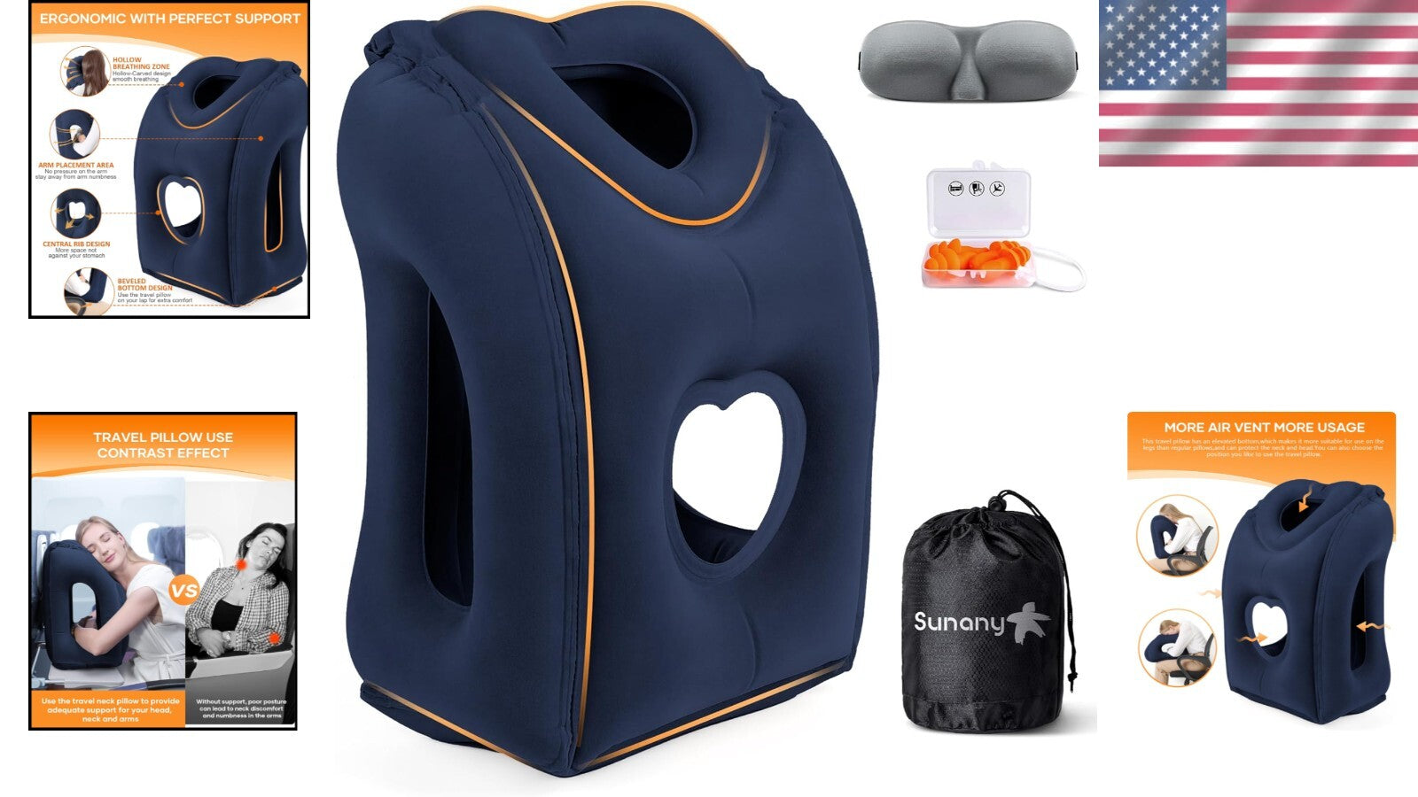 Ergonomic Inflatable Neck Pillow for Ultimate Travel Comfort - Eye Mask Included