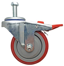 Load image into Gallery viewer, Heavy-Duty 4" Red Polyurethane Total Lock Casters – 300 lbs Capacity per Wheel