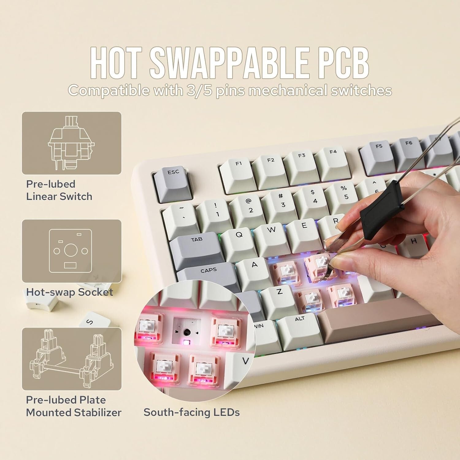 Durable 75% Aluminum Gaming Keyboard - Bluetooth, USB-C & Anti-Ghosting Features