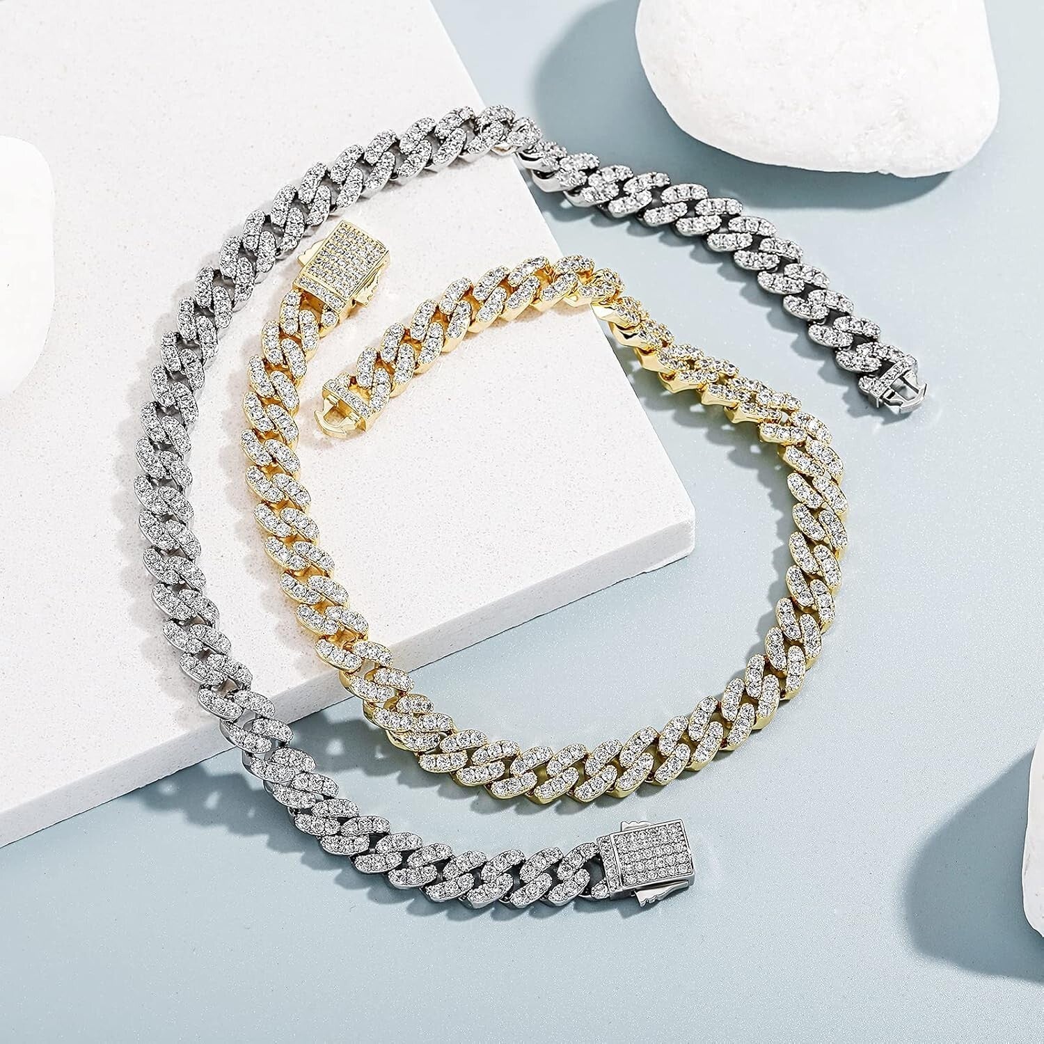 Chunky Cuban Link Anklet in 14K Gold with Iced-Out Faux Diamonds - 10.5"