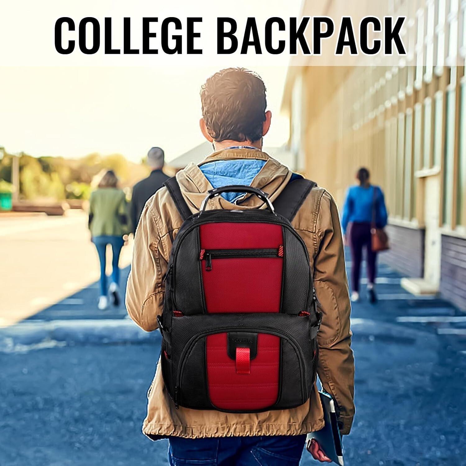 Extra Large 50L Water-Resistant Travel Laptop Backpack with USB Port, Bright Red