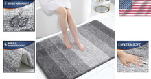 Load image into Gallery viewer, Plush 50x30 Quick Dry Bath Rug - Non-Slip Grey Microfiber with Rubber Backing
