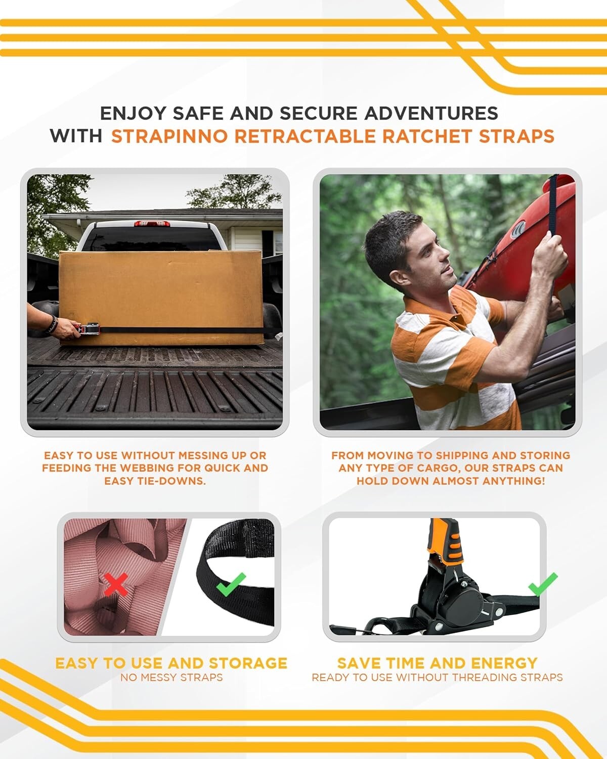 Durable 1 in x 10 ft Tie-Down Straps, 500lbs Load Limit - Ultimate Reliability