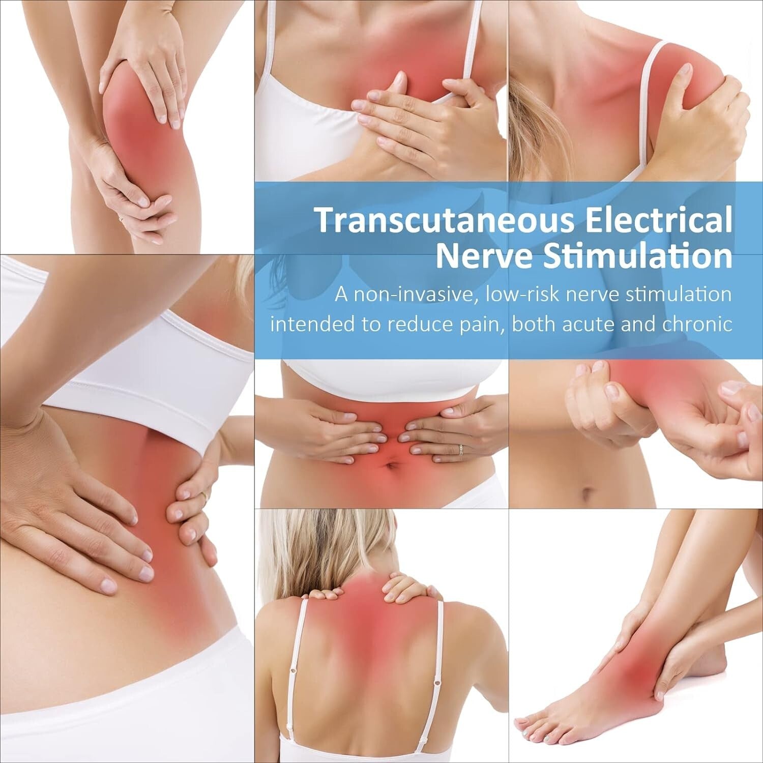 Powerful TENS Therapy Machine - 2 Adhesive Pads, 15 Custom Modes for Pain Relief