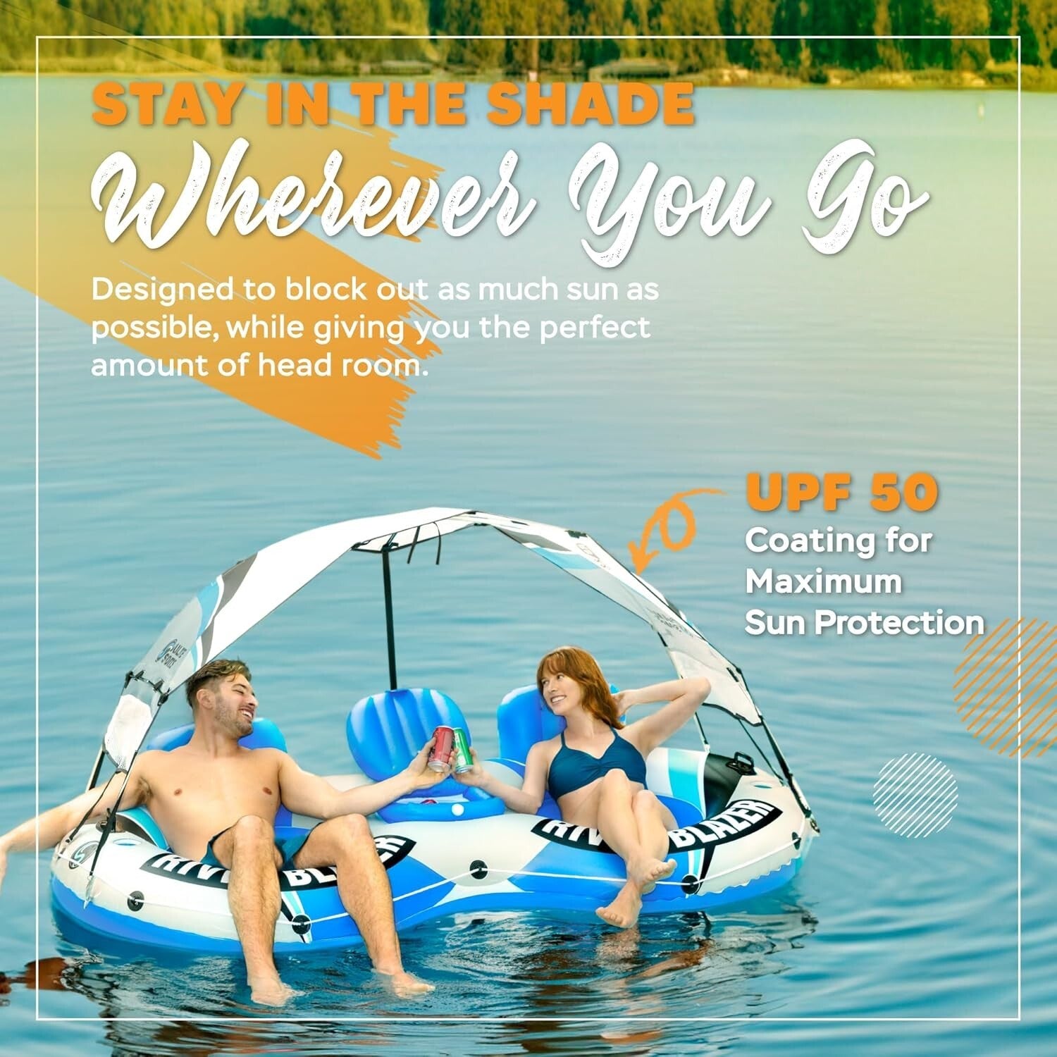 Expandable Comfort: Double Inflatable River Raft with Cooler & Sunshade Canopy