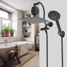 Load image into Gallery viewer, Dual Filtered Shower Head Set: 12'' Rainfall with Adjustable Arm &amp; 10 Settings