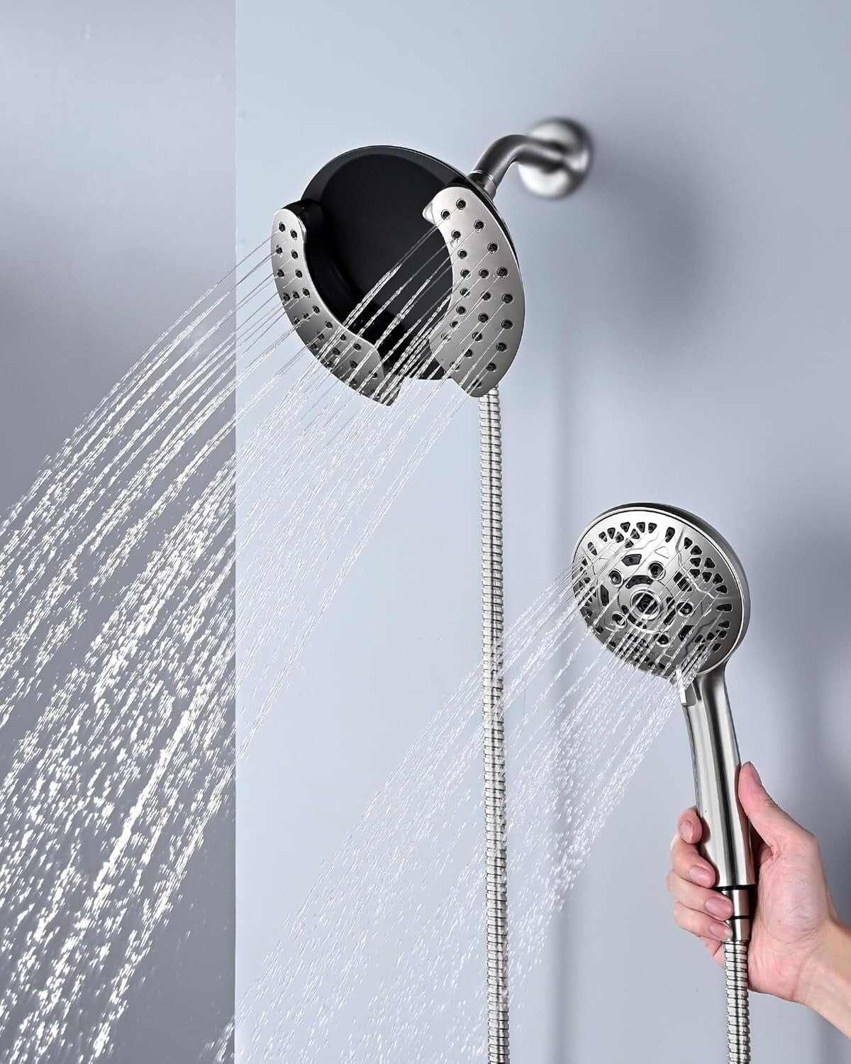 2.5 GPM Dual Shower Head with Handheld Spray & 60" Rotatable Hose - Nickel