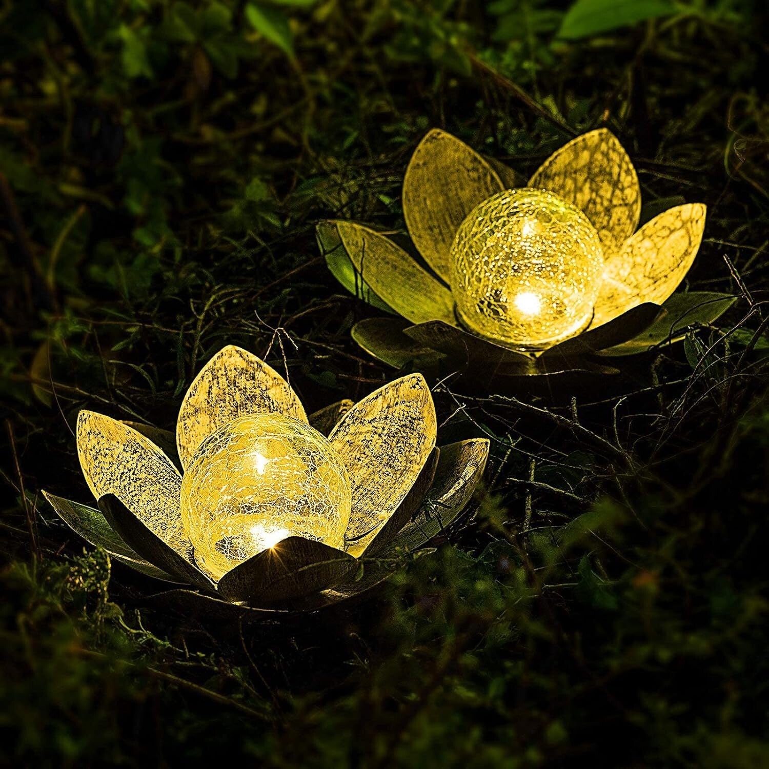 Elegant Solar-Powered Lotus Glass Lamp - Antique Waterproof Garden Decor