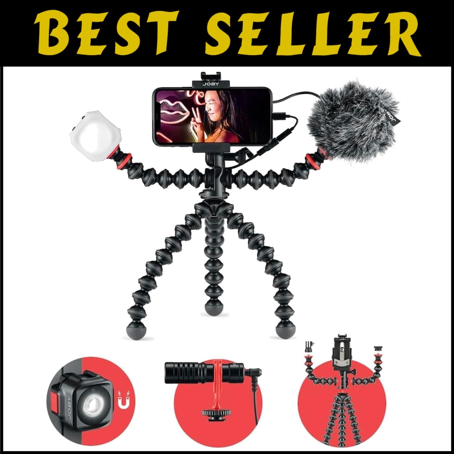 Lightweight GorillaPod Mobile Vlog Kit with Customizable Features & LED Light