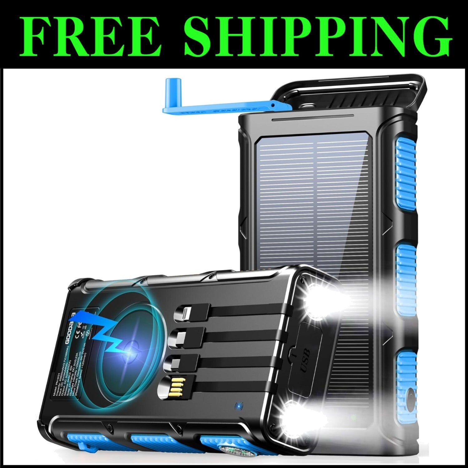 15W Fast Charging Wireless Power Bank 45800mAh with Hand Crank Emergency Power