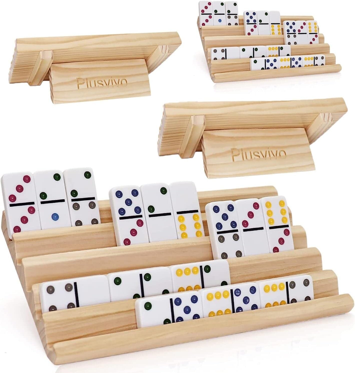 Set of 4 Wooden Domino Racks with Adjustable Stand - Ideal for Mexican Train