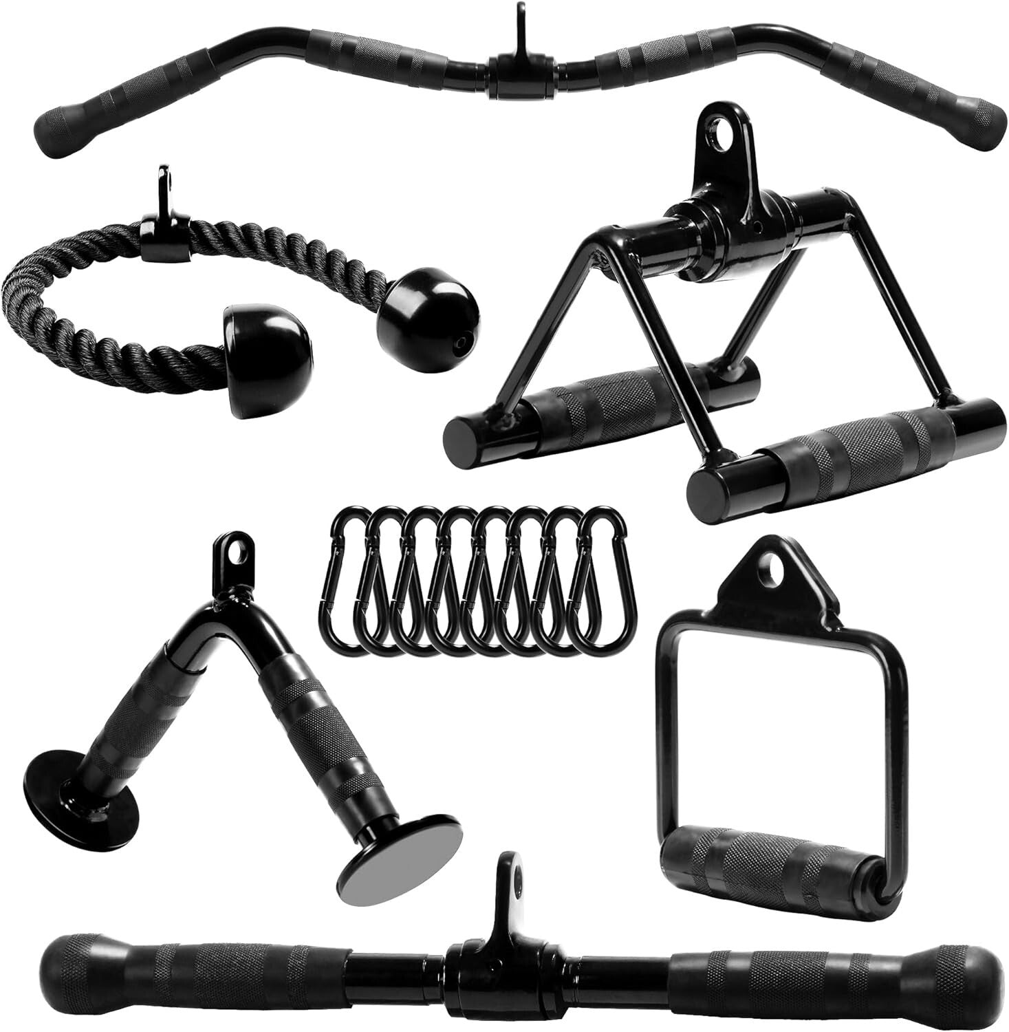 Durable Cable Machine Attachments for Home Gym - Includes Curl & Tricep Bar
