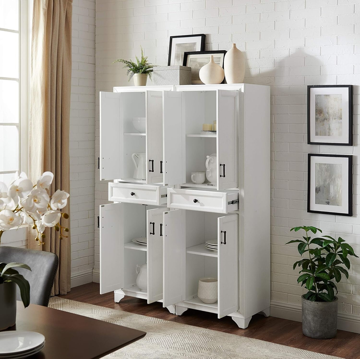 Charming 2-Piece Pantry Storage Duo with Adjustable Shelves in Distressed White