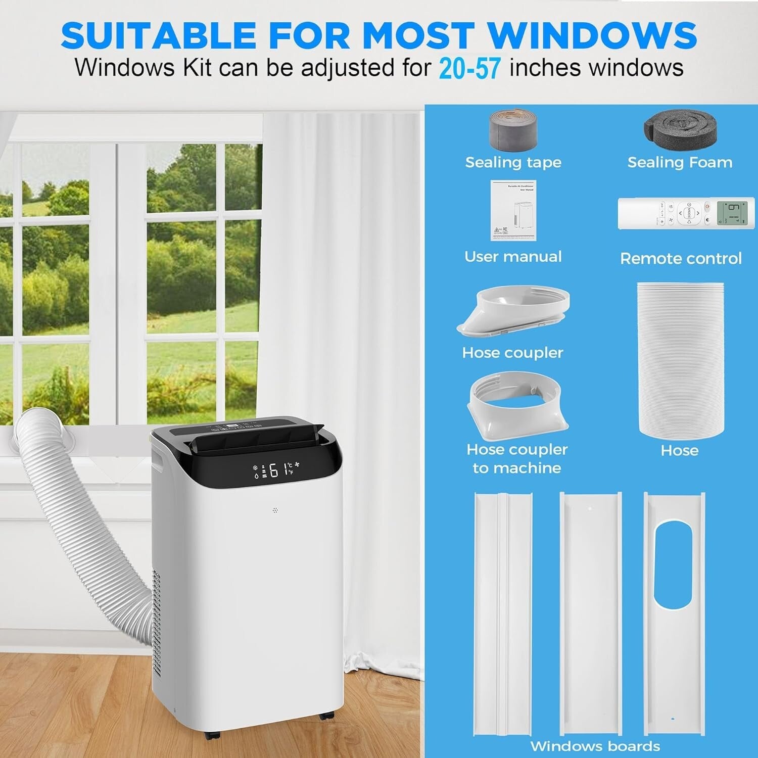 14000 BTU 3-in-1 Portable AC with Remote for 700 sq.ft - Cooling & Dehumidifying