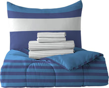 Load image into Gallery viewer, Cozy 7-Piece Full Bed Set with Rugby Stripe Comforter - Perfect for Kids' Rooms