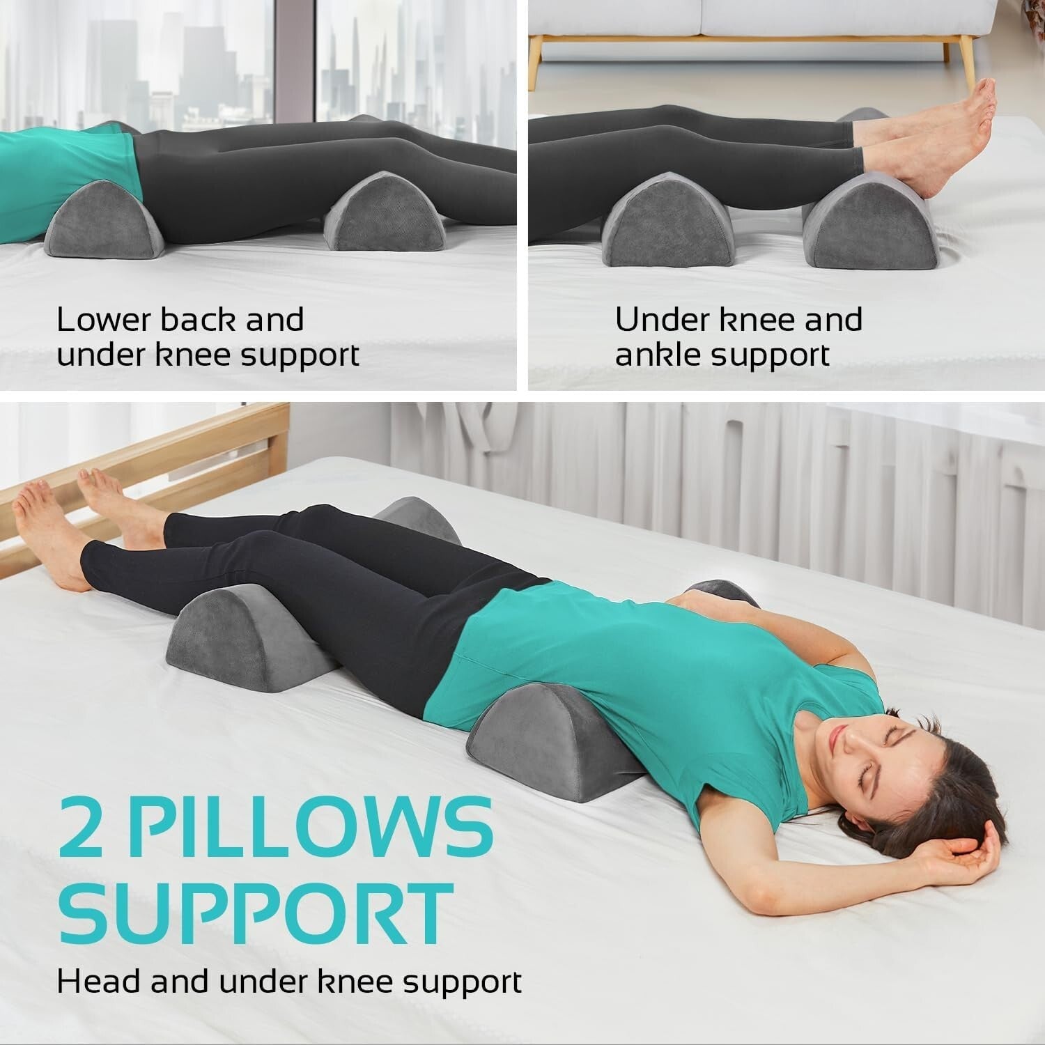 Multi-Position Lumbar Support Bolster Pillows for Legs & Head - Machine Washable
